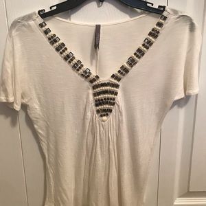 Off White Shirt with Rhinestone & Pearl Accents